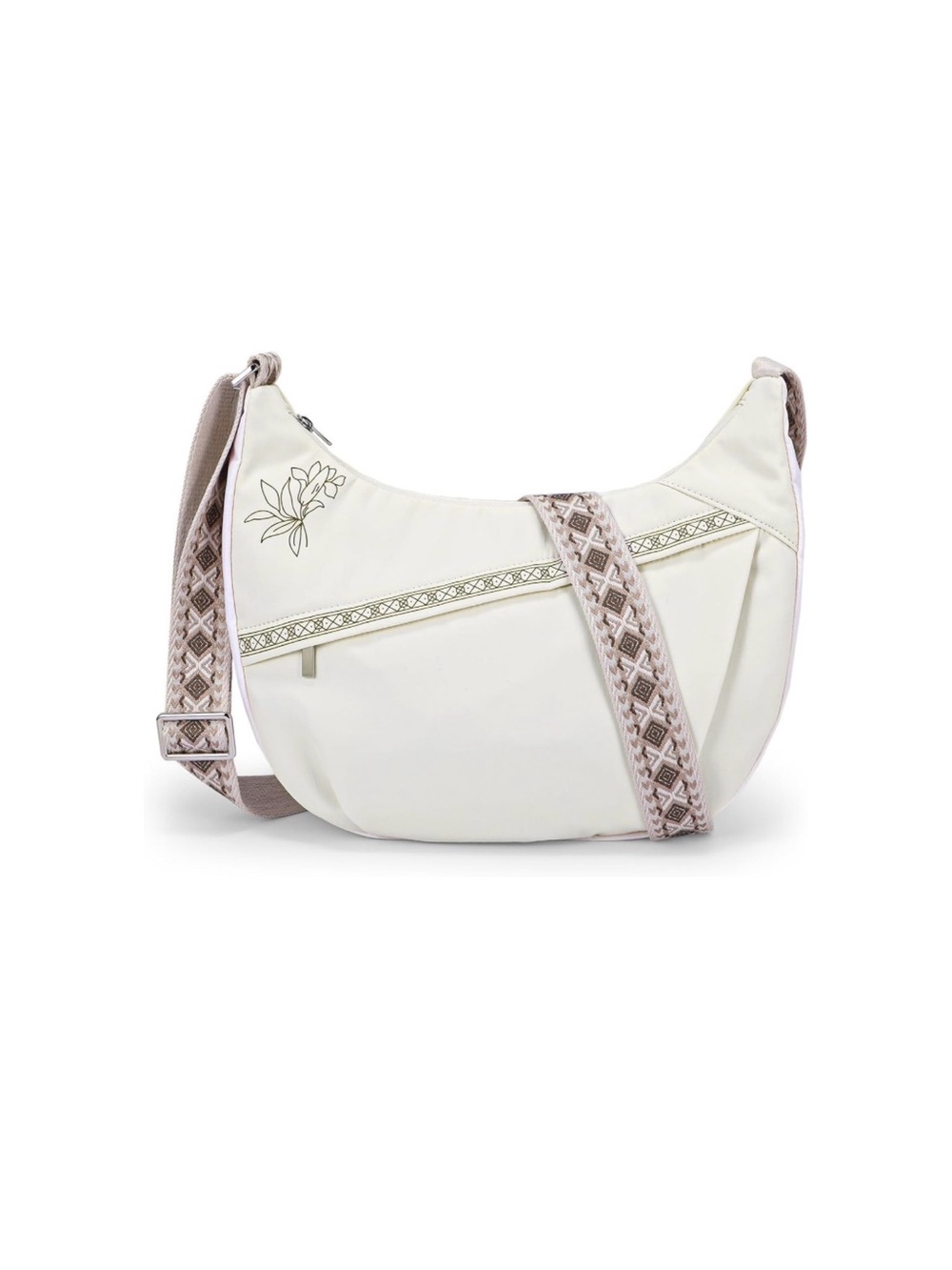 Women's Cream Crossbody Bag with Patterned Strap